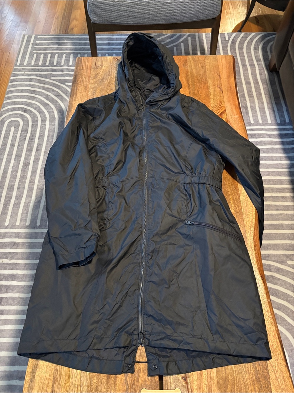 Classic Black Hooded Long Light Weight Wind/Raincoat Jacket